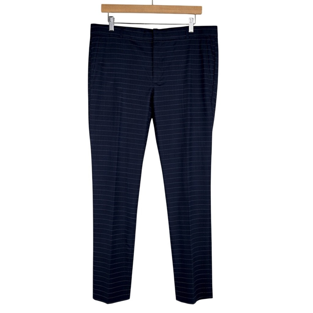 Banana Republic Ryan Pants Womens 12 Navy Blue White Pinstripe Slim Career